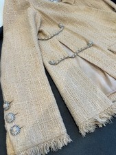 CHANEL 10P TWEED CC LOGO BUTTON CHAIN DETAILS BLAZER JACKET FR46 US14