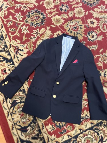 IZOD Blazer Jacket Boys 10 Navy Brass Buttons Single Breasted Notch Lapel School