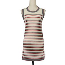 CHANEL Border Sleeveless Knit Dress Size 34 Red Off-White Women USED