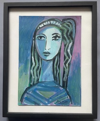 Picasso Pablo Original Gemälde Frau lange Haare schöne Augen Krone Kunst E61