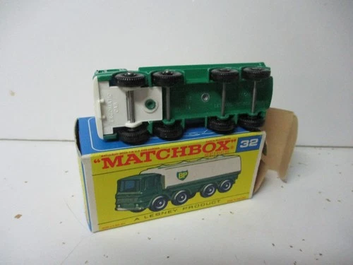 Matchbox Lesney Regular Wheels #32 Leyland Tanker, "BP" with WHITE BASE, F BOX