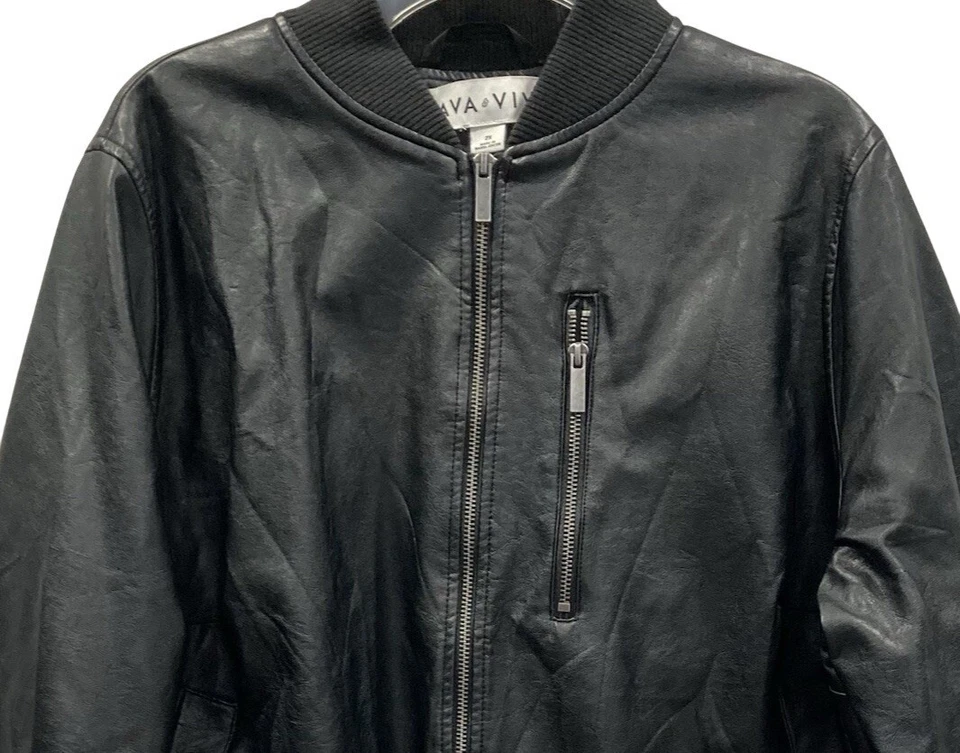 Chaqueta de cuero sintético Ava Viv para mujer 2X negra plateada acento motociclista gótico grunge Y2K Foto 4 de 4