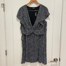 EXPRESS NWT Women Black White Dot Print Twist Front Flutter Sleeve Mini Dress XL