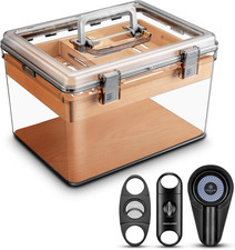 Premium Acrylic Cigar Humidor Set with Hygrometer & Humidifier, 100 Capacity
