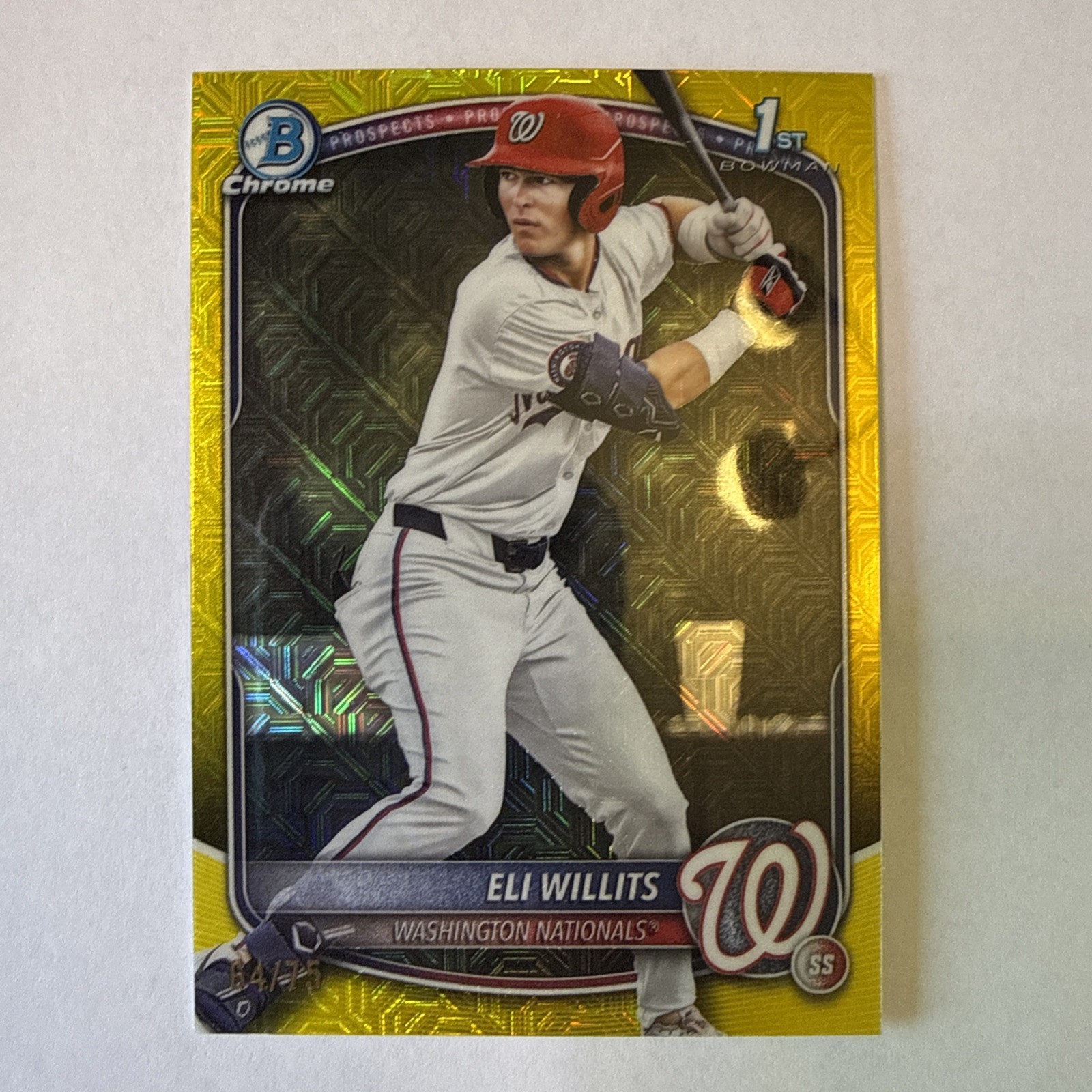 2025 Bowman Draft Eli Willits Chrome Yellow Mojo Refractor 1st #/75 Nationals