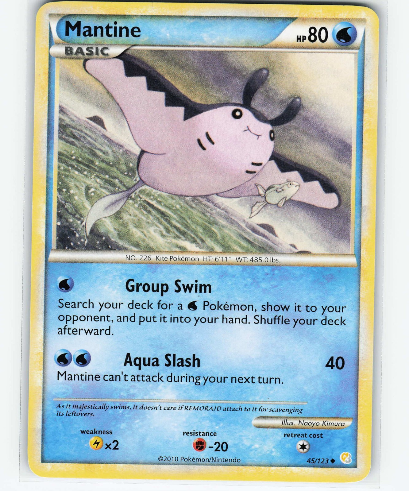Pokemon HeartGold SoulSilver Card 45/123 Mantine (NM)