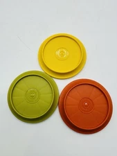 Vintage (3) Assorted Tupperware Stackable Coffe Cup Lids / Coasters #1313-5