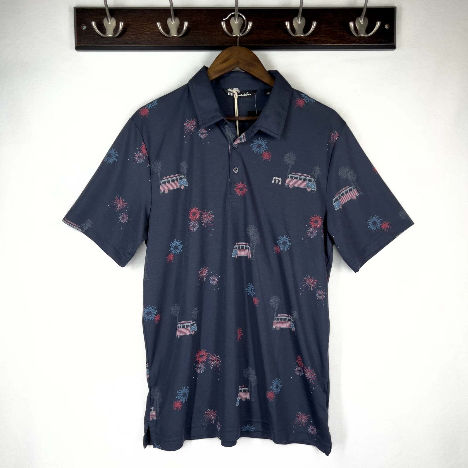 Travis Mathew Firework Blue Nights Golf Polo Large Fourth of July Americana USA