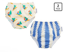 longlamb Baby Swim Diapers 2 Pack Multicolor Sailboat Blue Wave Patterns M