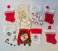 Lot of 7 Mini Christmas Stockings 1 Door Hanger Santa Snowman Candy Cane Holiday