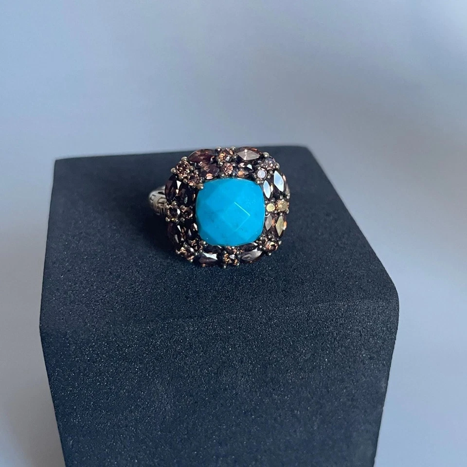 Anillo de cóctel vintage chapado en oro de 14 quilates turquesa facetada Foto 4 de 4