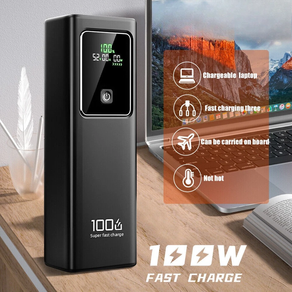 40000mAh Laptop Power Bank 100W USB C PD QC Carregamento Rápido 3 Saídas Carregador Rápido - Imagem 3 de 4
