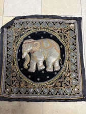 vintage sequin elephant 3d tapestry, wall hanging, 24 x24, burnese