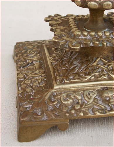 Revival Solid Engraved Bronze Pair Candlestick Candle Holder Delphins Masks 19 C - Picture 12 of 12