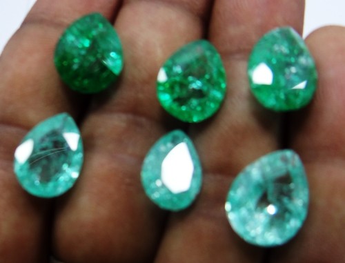 Natural 38.Ct Pear cut Colombian Green Emerald Loose Gemstone Certified 6pcs lot - Picture 5 of 9