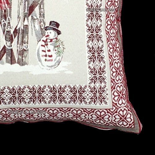 French Provencal Jacquard Woven Pillow Cover Skating Noel 18X18 Made France - Picture 6 of 6