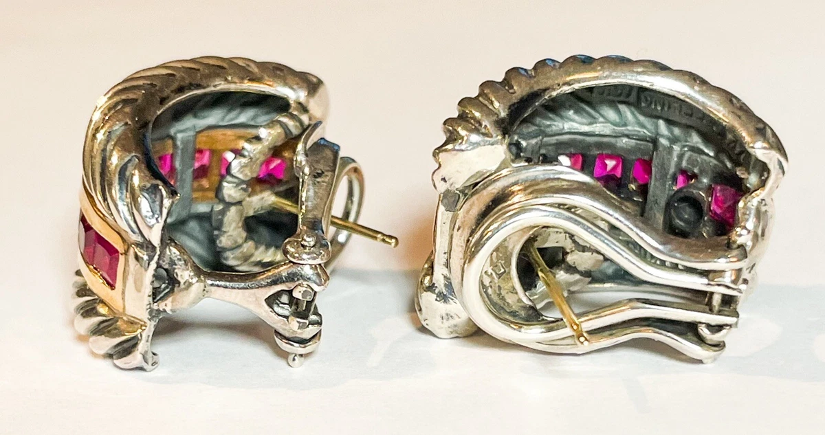 Gorgeous David Yurman Sterling 14k 18k Tourmaline Huggie Earrings
