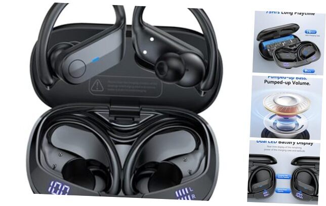Wireless Bluetooth Earbuds with 75Hrs Playtime Noise Cancelling Sport Headphones in Black-image