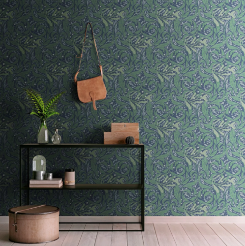 VALE LEAF BLUE GREEN WALLPAPER QUALITY FEATURE WALL 221501 - Picture 8 of 15