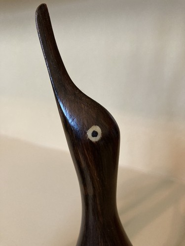 Mid-Century Modern Mother & Baby Carved Wood Swan Heron Crane Dark Stain - 第 10/10 張圖片