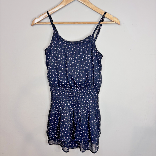Abercrombie Kids Navy Floral Romper Stretch Waist Sz 13 14 Roses Lightweight - Picture 2 of 8