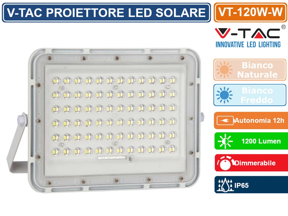 V-TAC VT-120W FARO LED FLOODLIGHT 15W BIANCO PANNELLO SOLARE TELECOMANDO - IP65 - Immagine 3 di 4