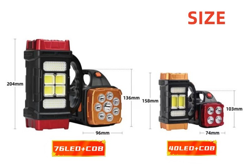 Solar LED+COB Flashlight Portable Searchlight USB Rechargeable Torch