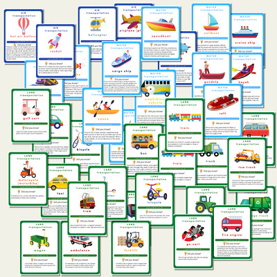 ELKIDO Transport 38 Flash Cards Züge Autos Flugzeuge Schiffe Lernen Pädagogisch