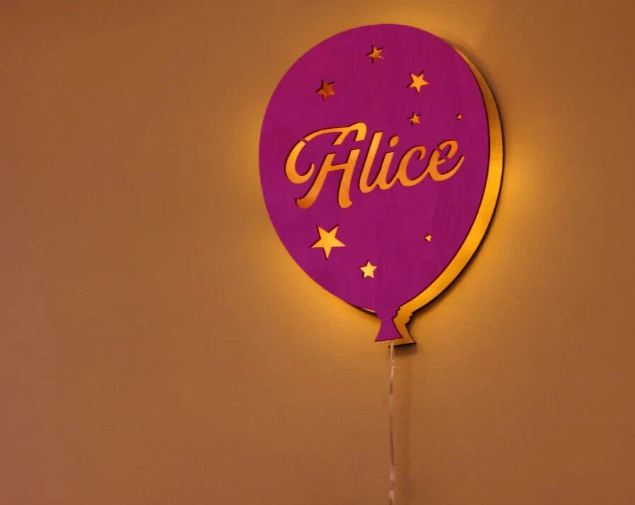 LAMPADA notturna  bambini decorazione in legno personalizzabile - Immagine 2 di 4