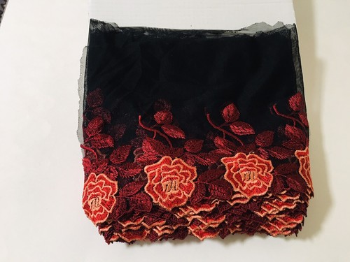 Red Floral Embroidered Mesh Lace Trim for Sewing/Crafts/Bridal/8" Wide - Picture 8 of 12