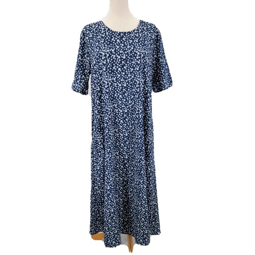 Women’s Size XL Floral Blue Maxi Short Sleeve Beach Vacation Dress W Pockets NWT