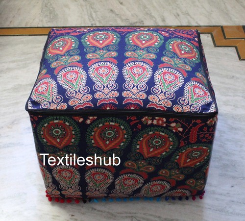 Indian Mandala 18" Square Ottoman Handmade Pouf Cover Footstool Seating Cover - Picture 16 of 49