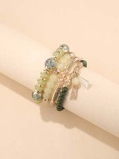 4pcs/Set Crystal Beaded Bracelet Boho Tassel Chain Charm Beaded Bracelet Jewelry