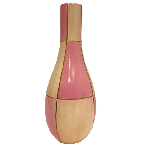 Jarrón grande de cerámica artística de 11” x 4” esmalte de oro rosa geométrico - Imagen 2 de 23