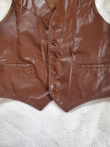 Vintage Sears The Leather Shop Leather Vest 44 Nylon Lined Nice - Picture 3 of 5