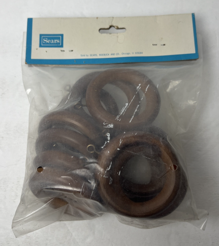 NIOP Vintage Sears Woodfield Cafe Rod Curtain Rings Set of 12 Walnut Wood 1 3/4" - Picture 5 of 5