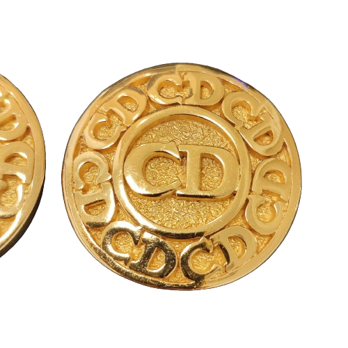 Christian Dior CD Logo Round Gold Clip On Earrings Diameter 2.7cm Metal