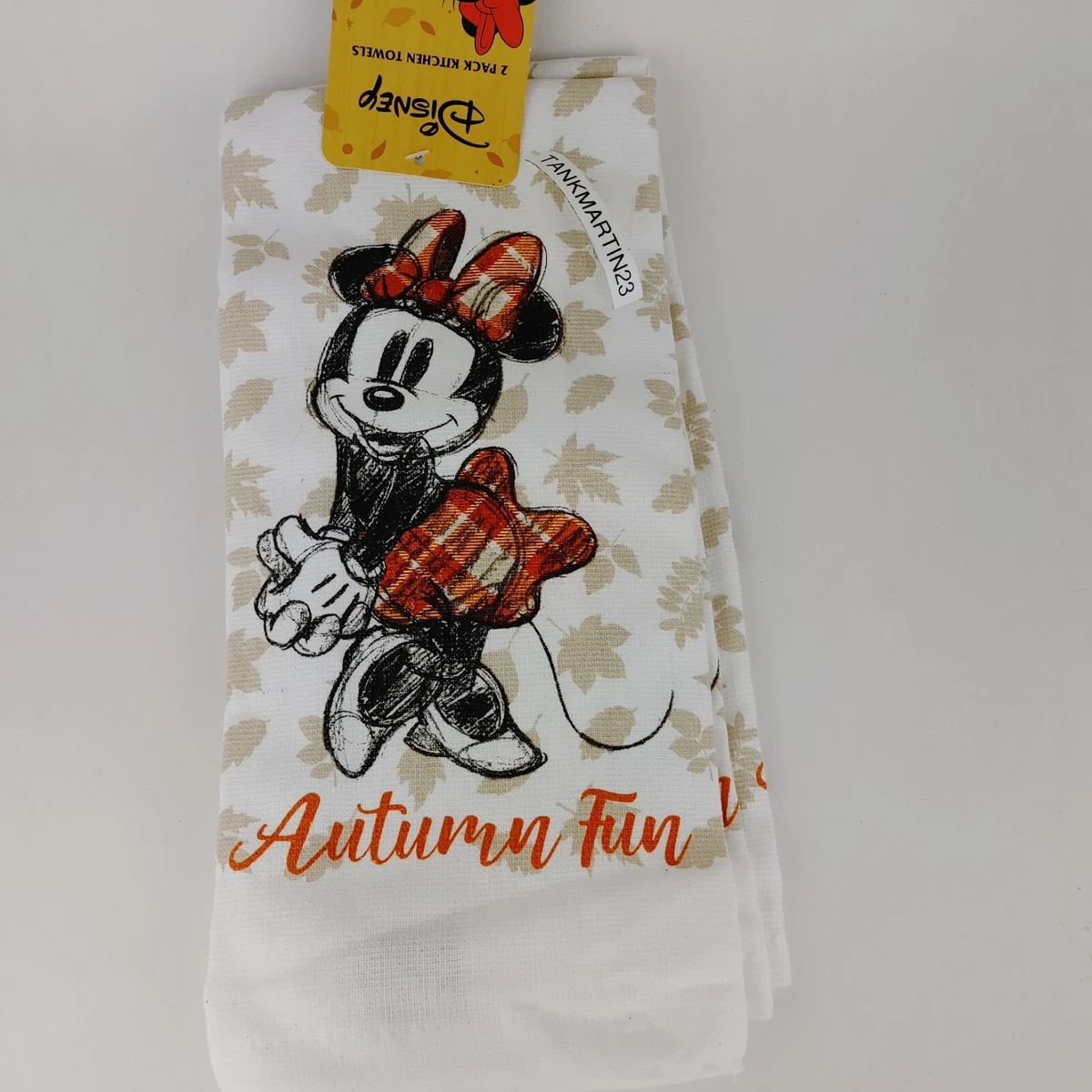 Set of 2 Disney Kitchen Hand Towels Minnie Mouse Autumn Fun Fall Leaves Cute