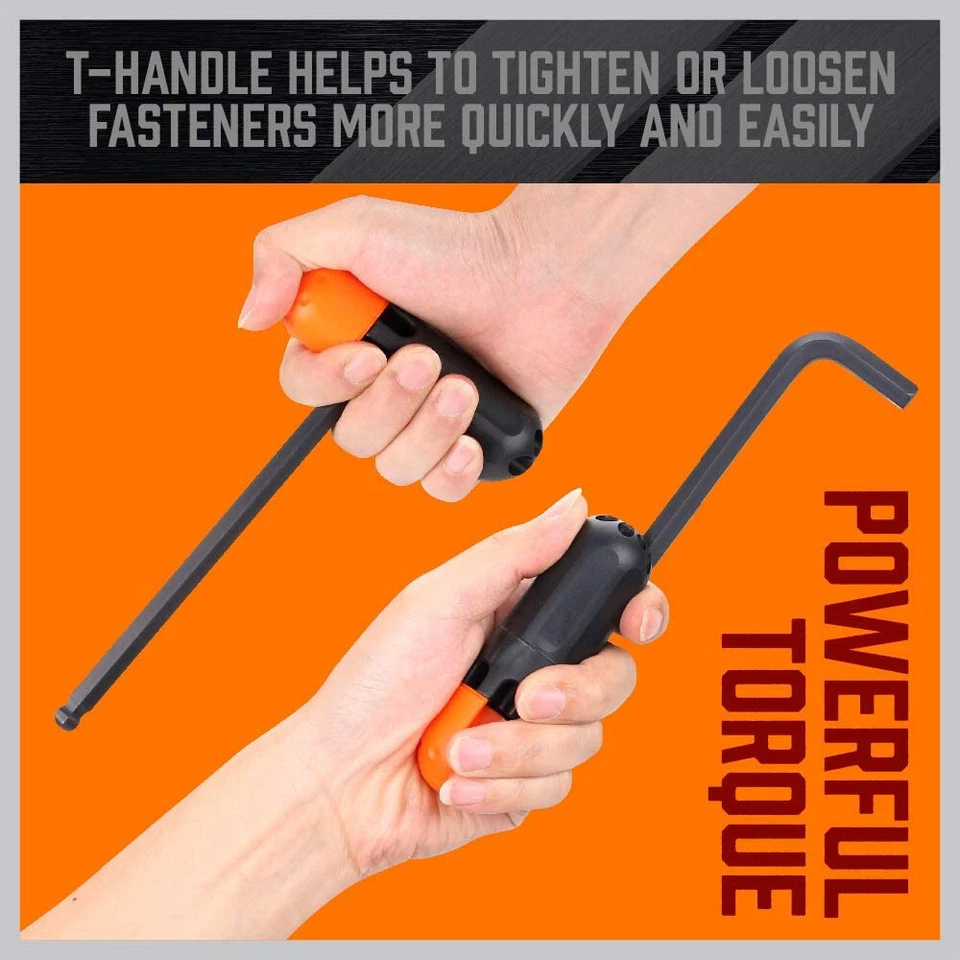 30-Piece Hex Key Set Allen Wrench Inch/Metric MM (0.7mm-10mm) SAE (0.028"-3/8") - Image 3 of 4