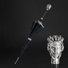 Classic High-Quality Medusa Brass Handle Black Umbrella with Printed Interior