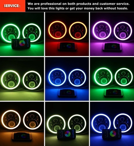 2x 7inch RGB LED Headlights Halo DRL Combo For Jeep Wrangler JK TJ LJ 97-18 Set - Picture 8 of 12