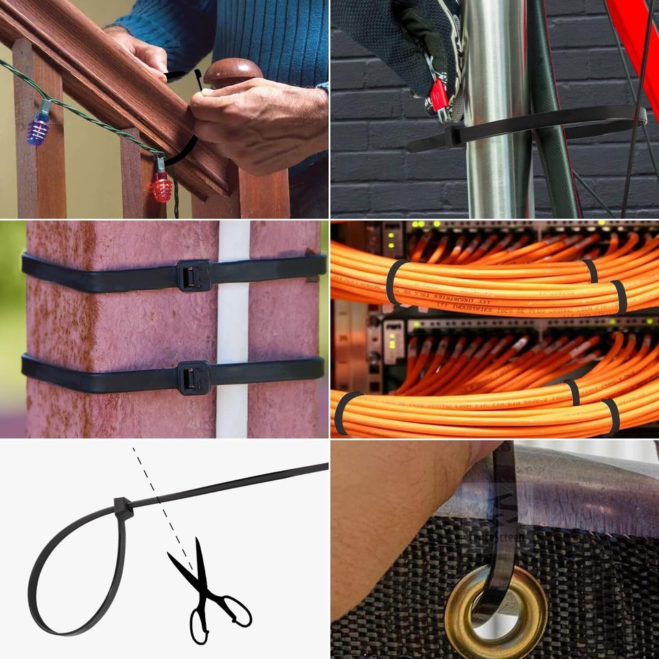 Black Cable Zip Ties Heavy Duty 18 Inch, 50Pcs Plastic Wire Ties with