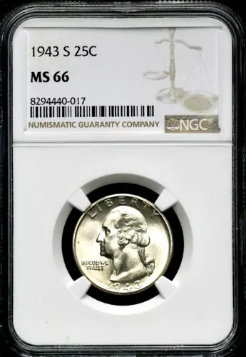 1943-S 25C Washington Quarter - NGC MS 66 - San Francisco  CC570