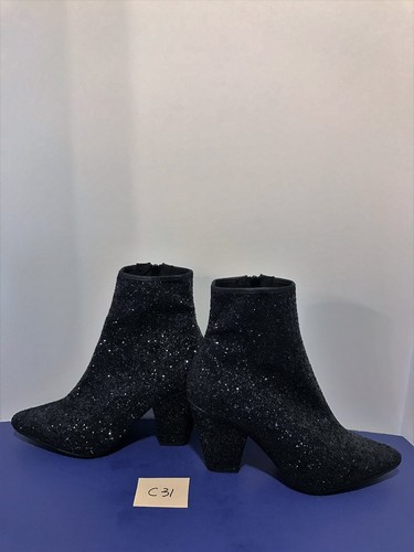 NEW Black Pointy SEQUIN TOPSHOP Stretch Bootie Zip Glitter Ankle 41 $150 C31 - Picture 2 of 7