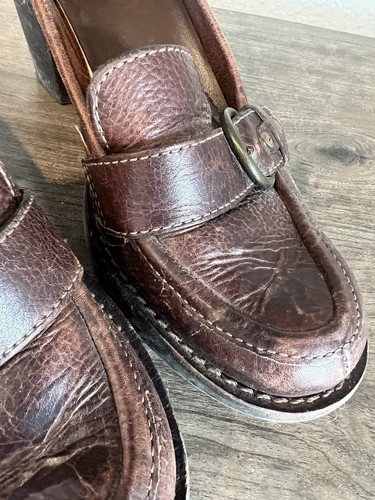 Mia Chunky Brown 3.5" Heel Buckle Loafer Slip-on Leather Mary Janes Women 8 US - Picture 8 of 17