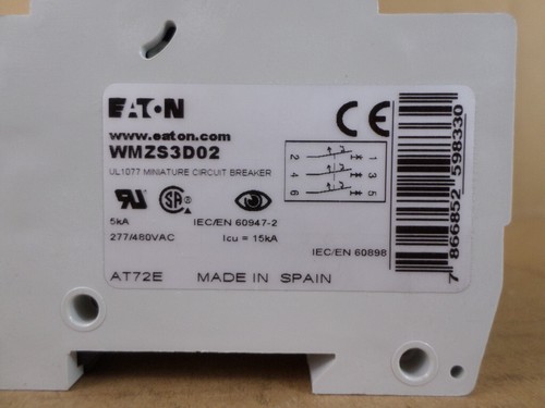 Eaton WMZS3D02 2A 5kA Type D TP UL1077 Miniature Circuit Breaker - Picture 4 of 12