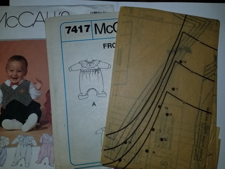 McCall's 7417 Romper One Piece Outfit Sewing Pattern Infants S M L XL Boy Girls - Image 2 of 4