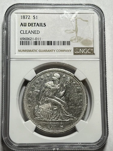 1872 Seated Liberty Silver Dollar $1 NGC AU Detail High Grade Type Coin