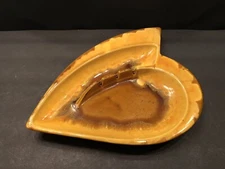 Vtg Haeger Atomic Boomerang Ashtray Orange Brown Mid Century #1090 Drip Glaze