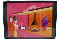 Shag Pink Panther Mid Century Modern Framed Print 5" x 7" MCM Fireplace